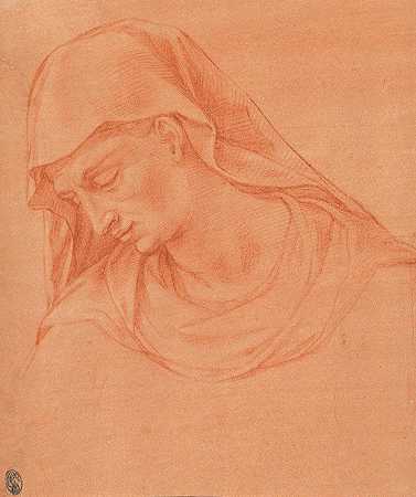 左边是一名哀悼妇女的头像`Head of a Mourning Woman in Profile to the Left (ca. 1575–80) by Girolamo Macchietti
