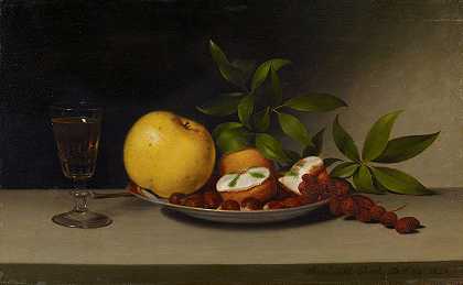水果、蛋糕和葡萄酒的静物画拉斐尔·皮尔`Still Life with Fruit, Cakes and Wine (1821) by Raphaelle Peale