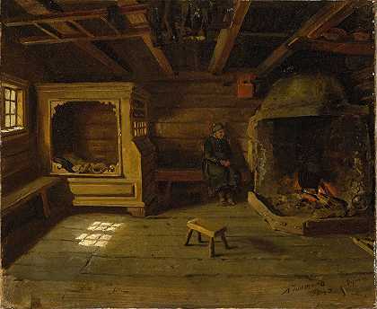 阿道夫·蒂德曼德（Adolph Tidemand）从努佩尔德的斯克尼（Skjønne）拍摄的农场屋内`Farm Interior from Skjønne in Numedal (1848) by Adolph Tidemand