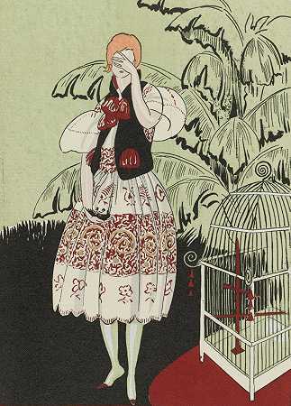 《好音调公报》，1920年第5期，插图33:L死鸟/捷克-斯洛伐克服装`Gazette du Bon Ton, 1920 – No. 5, Pl. 33: Loiseau mort / Robe Tchéco~Slovaque (1920)