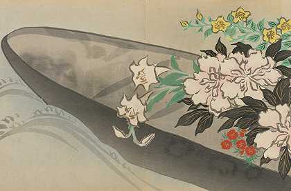 花船（哈纳布内）`Flower boat (Hanabune) (1909~1910) by Kamisaka Sekka