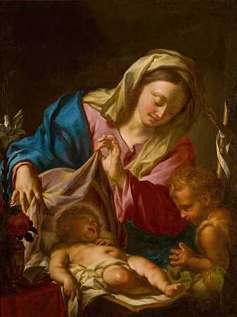 圣母玛利亚和婴儿圣约翰浸信会`The Virgin and Child with the Infant Saint John the Baptist by Francesco Trevisani