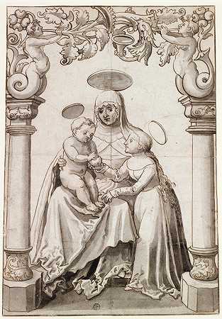 椎间盘破裂伴St。安娜·塞尔布里特`Scheibenriss mit der Hl. Anna Selbdritt (1520) by Antoni Glaser