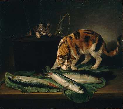 猫和鱼`Katzen und Fische (1781) by Martin Ferdinand Quadal