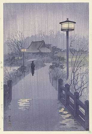 晚上在Shinobazu池塘`Avondregen bij de Shinobazu vijver (1938~01) by Kasamatsu Shirô