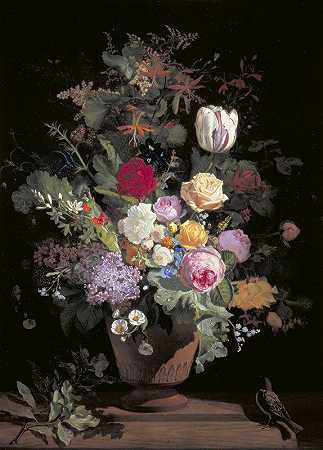 奥托·迪德里克·奥特森的《花瓶里的花》`Flowers In A Vase (1869) by Otto Didrik Ottesen
