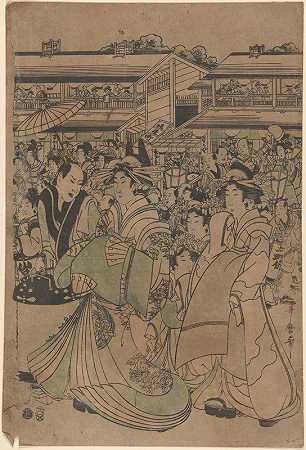 吉原的一幕`Scene in Yoshiwara (late 18th century – ca. 1806) by Kitagawa Utamaro
