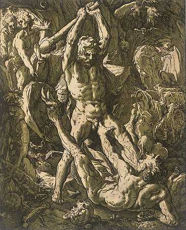 大力神杀死卡库斯`Hercules Slaying Cacus (1588) by Hendrick Goltzius