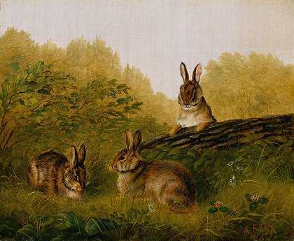 木头上的兔子`Rabbits on a Log (1897) by Arthur Fitzwilliam Tait
