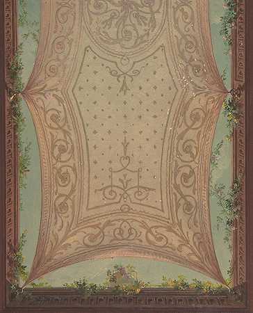 Hôtel Cottier画廊天花板设计`Design for Gallery Ceiling, Hôtel Cottier (ca. 1879) by Jules-Edmond-Charles Lachaise