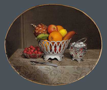 汉娜·布朗·斯凯勒的水果片`Fruit Piece (1860) by Hannah Brown Skeele