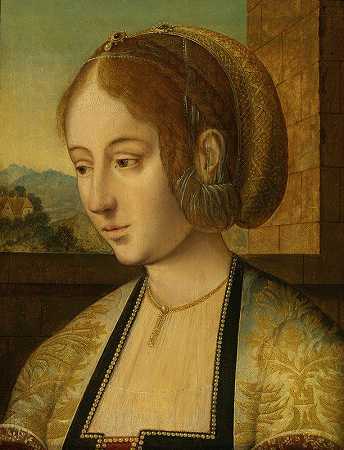 一位年轻女士的肖像`Portrait Of A Young Lady by Follower Of The Master Of The Holy Blood
