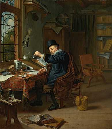 他工作室里的医生`A Doctor In His Studio (1668) by Michiel Van Musscher