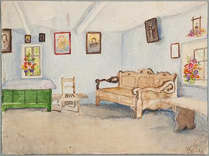 Sofija Paraszczuk室内设计`Wnętrze izby (1928) by Sofija Paraszczuk