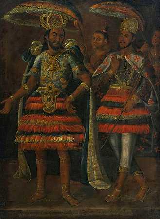 Moctezuma Y Cuahutemoc肖像`Portrait Of Moctezuma Y Cuahutemoc (1519) by Mexican School