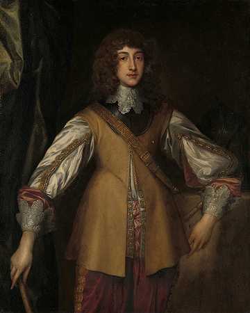 鲁伯特（1619-1682）的肖像，莱茵河王子和帕拉廷伯爵，坎伯兰公爵，穿着作战服`Portrait of Rupert (1619~1682), Prince and Count Palatine of the Rhine and Duke of Cumberland, in Combat Dress (c. 1640 ~ c. 1660) by After Anthony van Dyck
