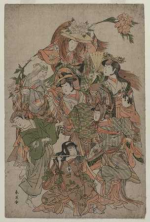 《七变之舞》中的岩井翰郎四世`Iwai Hanshiro IV in a Dance of Seven Changes (c. 1793 or 1794) by Katsukawa Shun&;ei