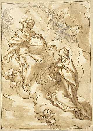祝福玛丽亚·维托里亚·福纳里“三位一体”的愿景`Blessed Maria Vittoria Fornaris Vision of the Trinity (c. 1670) by Domenico Piola