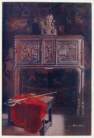 雕刻橡木梳妆台路易十二。在巴黎的克鲁尼博物馆。埃德温·福利`Carved oak dressoir–Louis XII. In the Musée Cluny, Paris. (1910 ~ 1911) by Edwin Foley