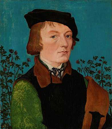 玫瑰篱笆前的男子肖像`Portrait of a Man in Front of a Rose Hedge (1512~1513) by Hans Baldung
