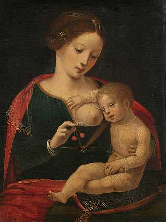 女子和孩子`Virgin and Child (c. 1520 ~ c. 1540) by Meester van de Vrouwelijke Halffiguren