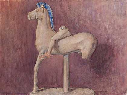 玛丽·亨利克斯（Marie Henriques）的《带骑手的马》（阿克洛波利斯博物馆投资700年）`Hest Med Rytter (Akropolis Museet Inv. 700) (1911) by Marie Henriques