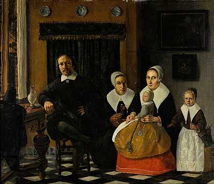 室内一家人的肖像`Portrait of a family in an interior by Esaias Boursse