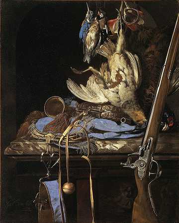 Willem van Aelst的《带狩猎装备的静物画》`Still Life with Hunting Gear (1664) by Willem van Aelst
