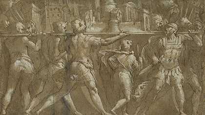 拿着城市模特的士兵`Soldiers Carrying a Model of a City (1548) by Taddeo Zuccaro