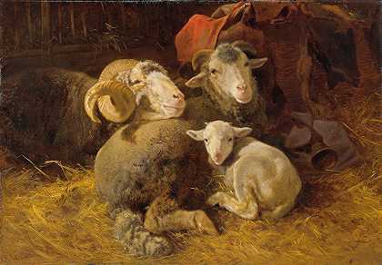 马厩里的羊`Sheep in the stable by Anton Schrödl