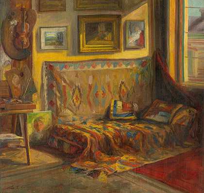 艺术家的屋内Viktor Kiss的s工作室`The interior of the artists studio (1935–1940) by Viktor Kiss