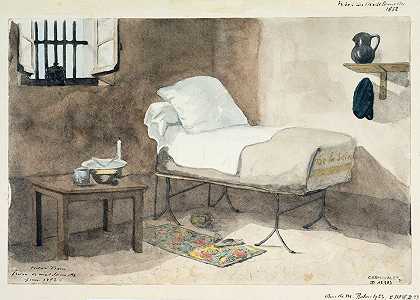 维克多·博尔奇在马德隆监狱的一个房间`Une chambre de la prison des Madelonnettes (1852) by Victor Borci