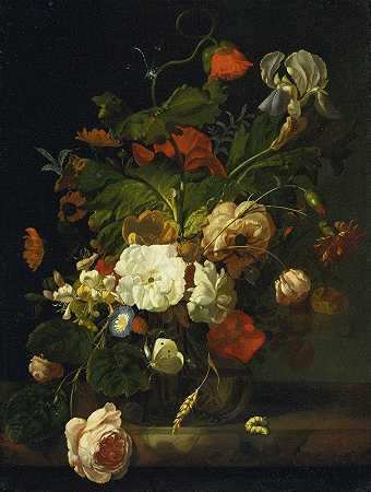 蕾切尔·鲁伊斯的《花束静物》`Still Life With Bouquet Of Flowers (1698) by Rachel Ruysch