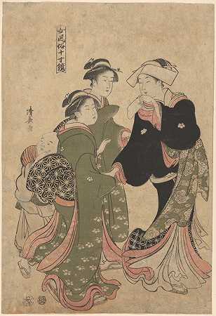 妓女紧随其后`Courtesan Followed by Shinso and Two Kamuro (late 18th century – early 19th century) by Shinso and Two Kamuro by Torii Kiyonaga