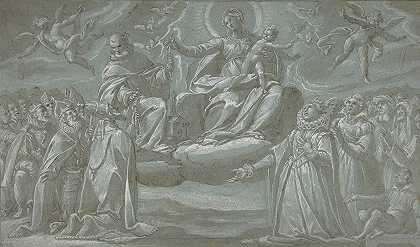 圣母与圣子、圣多明尼克和天使们向信徒们分发小教堂`The Virgin and Child, Saint Dominic, and Angels Distributing Chaplets to the Faithful (1575–1640) by Giovanni Mauro della Rovere