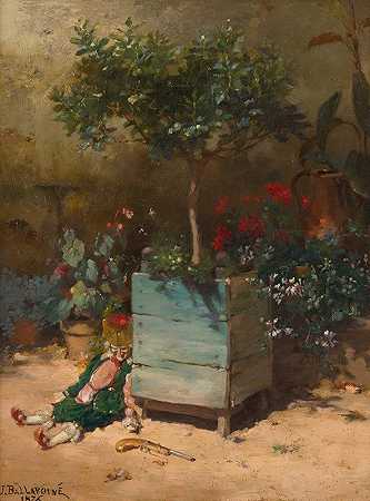 朱尔斯·弗雷德里克·巴拉沃因的《花园中的潘奇内罗》`Punchinello in the garden (1875) by Jules Frederic Ballavoine