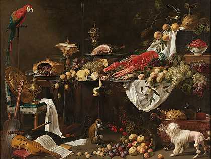 阿德里安·范·乌得勒支《宴会静物》`Banquet Still Life (1644) by Adriaen van Utrecht
