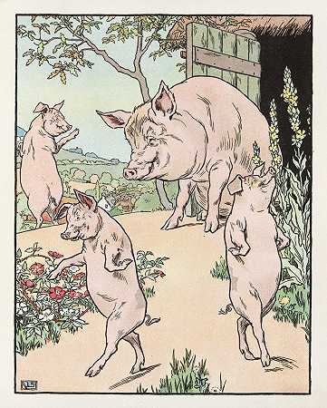 三只小猪的故事`The story of the three little pigs Pl 1 (1904) by Leonard Leslie Brooke