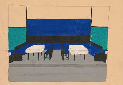 纽约东48街15号Crillon餐厅的室内透视研究。][屋内视角研究]`Interior perspective studies for Restaurant Crillon, 15 East 48th Street, New York, NY.] [Interior perspective study (1919) by Winold Reiss