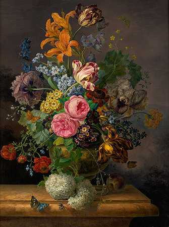 弗兰兹·泽弗·格鲁伯的花卉作品`Blumenstück (1838) by Franz Xaver Gruber