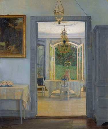 格奥尔格·尼科莱·艾肯《午后阳光室内》`Interior With Afternoon Sun (1905) by Georg Nicolai Achen