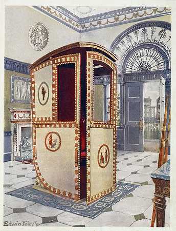 Edwin Foley设计的带圆顶的喷漆轿子`Painted and lacquered sedan chair with domed top (1910 ~ 1911) by Edwin Foley