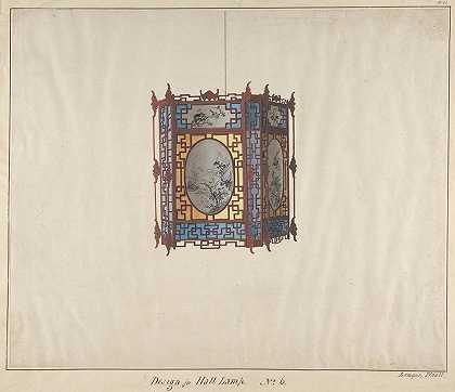 林奎设计的6号门厅灯`Design for a Hall Lamp No.6 (ca. 1845) by Lam Qua