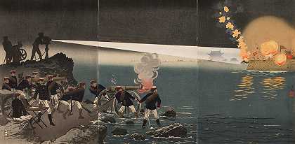 平阳袭击期间的用电情况`The Use of Electricity during the Attack on Pyeongyang (1894) by Kobayashi Kiyochika