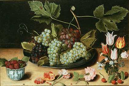 《水果与花朵的静物》，简·索罗`Still Life with Fruit and Flowers by Jan Soreau