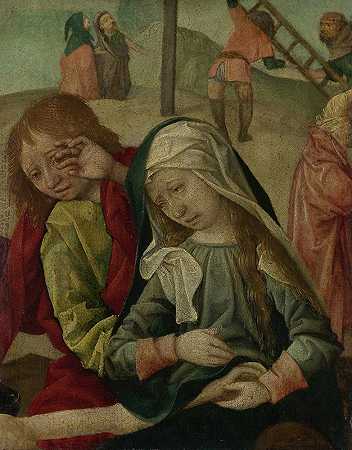 圣母玛利亚和圣约翰为基督的身体哀悼，这是一段基督的哀歌片段`Virgin and Saint John Mourning over the Body of Christ, fragment of a Lamentation of Christ (c. 1500 ~ c. 1510) by Master of Delft