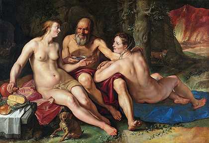罗得和他的女儿们`Lot and his Daughters (1616) by Hendrick Goltzius