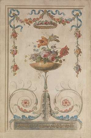 一瓶花放在匿名者的叶子卷轴上`Vase of Flowers Resting on Foliate Scrolls (1770–90)