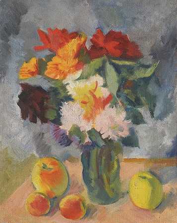 Nikolai Andreevich Tyrsa的《花与苹果》`Flowers And Apples by Nikolai Andreevich Tyrsa