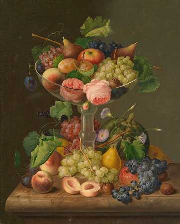 约翰·乔治·塞茨的《水果静物》`Früchtestillleben (1849) by Johann Georg Seitz